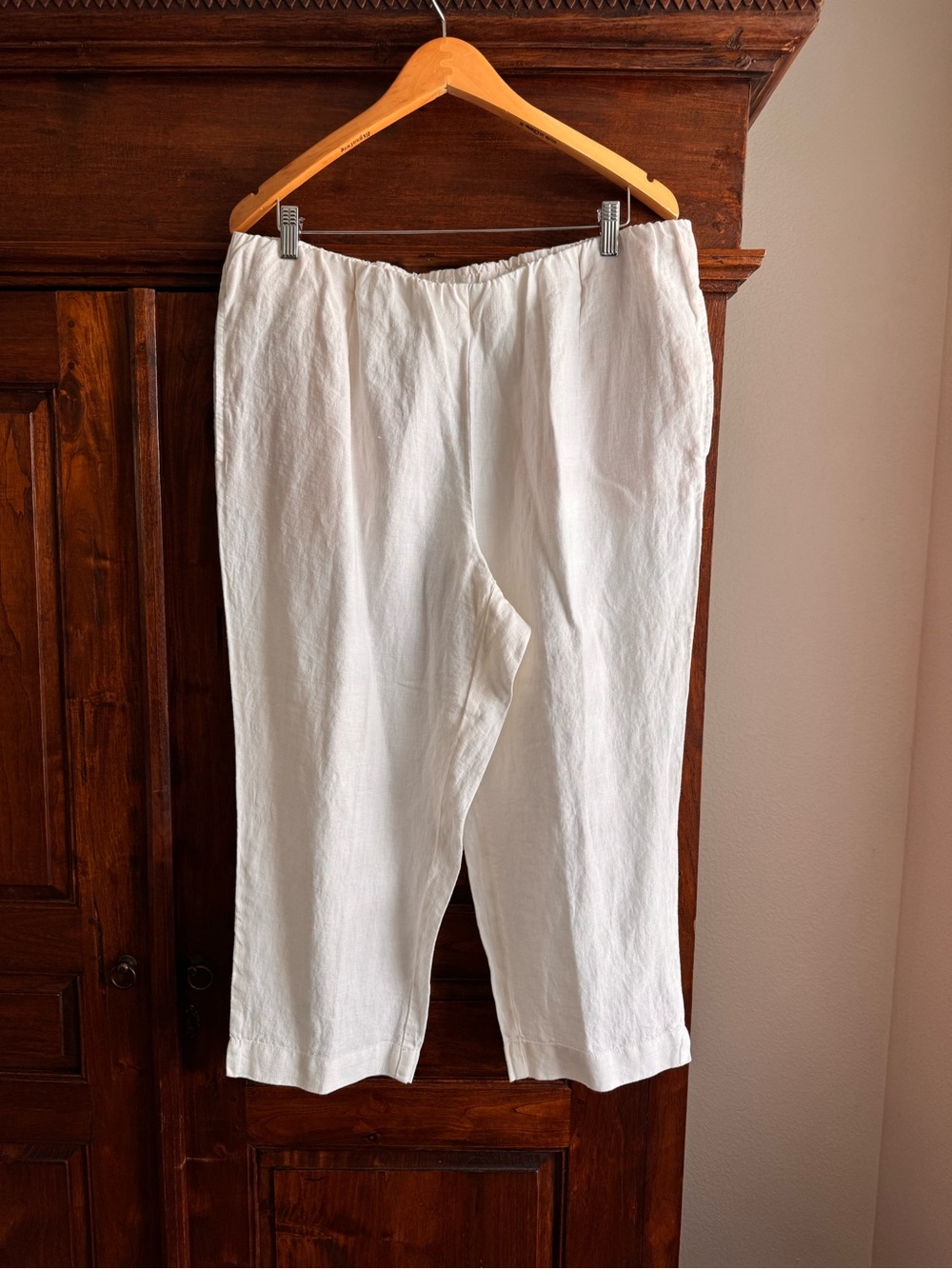 J Jill White Linen Cropped Pants Pull On Elastic Waist With Pockets Slim Crops